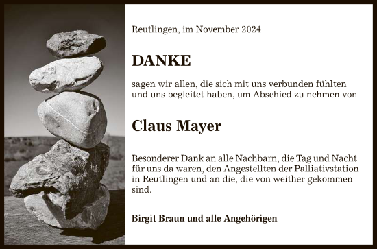 Anzeige von Claus Mayer von Reutlinger General-Anzeiger