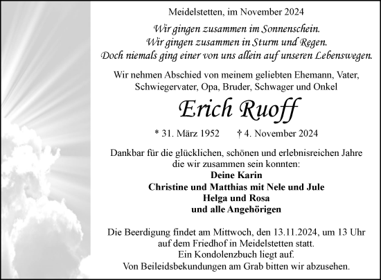 Anzeige von Erich Ruoff von Reutlinger General-Anzeiger