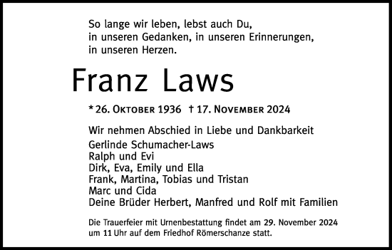 Anzeige von Franz Laws von Reutlinger General-Anzeiger