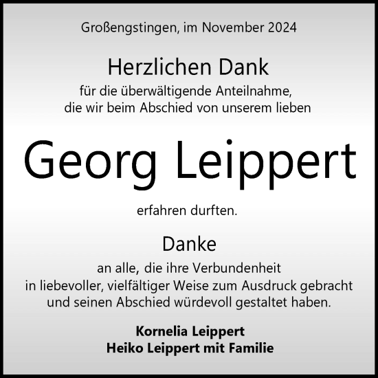 Anzeige von Georg Leippert von Reutlinger General-Anzeiger