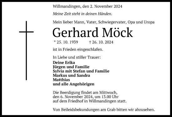 Anzeige von Gerhard Möck von Reutlinger General-Anzeiger