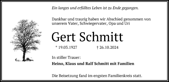 Anzeige von Gert Schmitt von Reutlinger General-Anzeiger