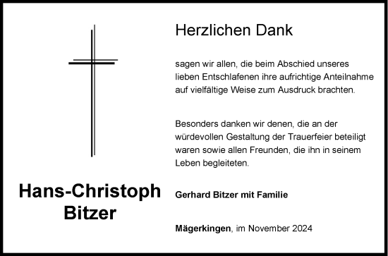 Anzeige von Hans-Christoph Bitzer von Reutlinger General-Anzeiger