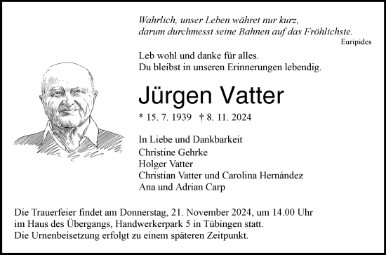 Anzeige von Jürgen Vatter von Reutlinger General-Anzeiger