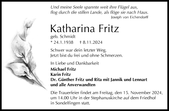 Anzeige von Katharina Fritz von Reutlinger General-Anzeiger