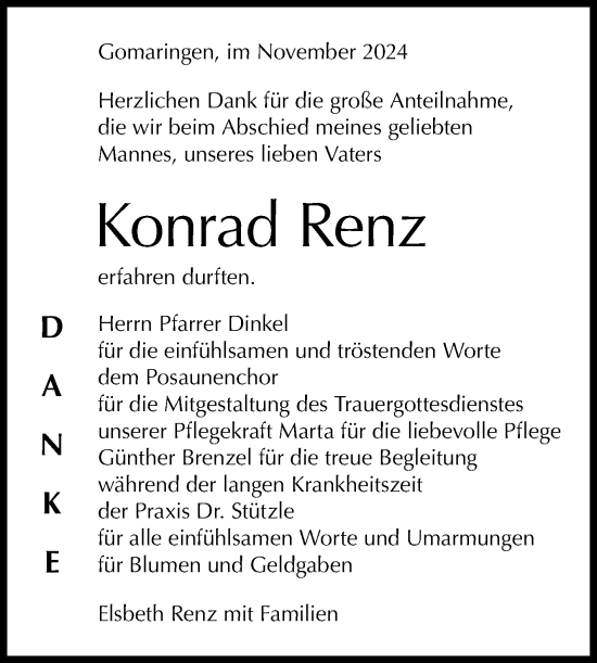 Anzeige von Konrad Renz von Reutlinger General-Anzeiger