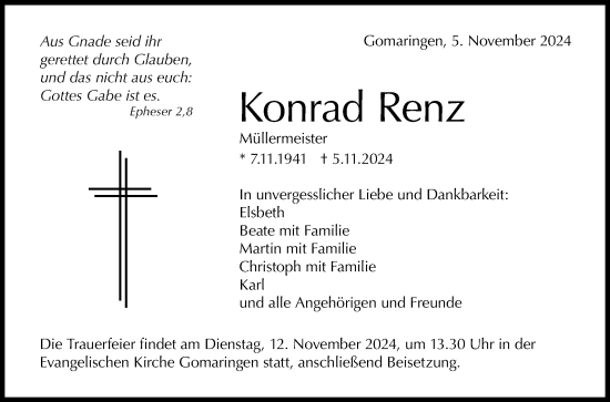 Anzeige von Konrad Renz von Reutlinger General-Anzeiger