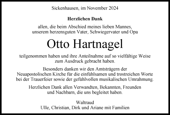 Anzeige von Otto Hartnagel von Reutlinger General-Anzeiger