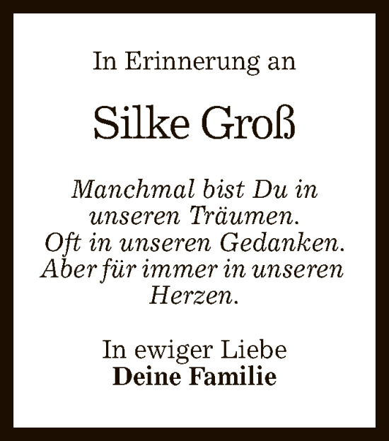 Anzeige von Silke Groß von Reutlinger General-Anzeiger
