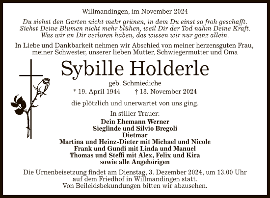 Anzeige von Sybille Holderle von Reutlinger General-Anzeiger