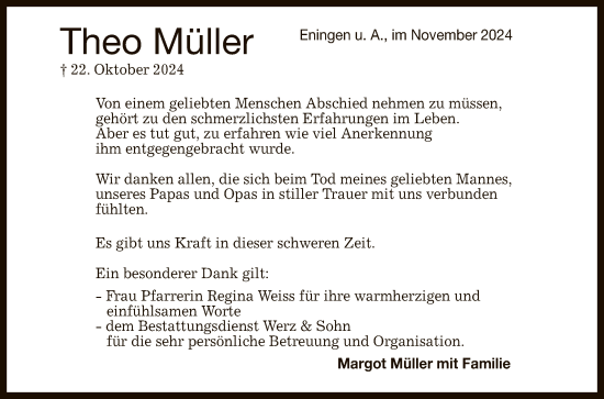 Anzeige von Theo Müller von Reutlinger General-Anzeiger