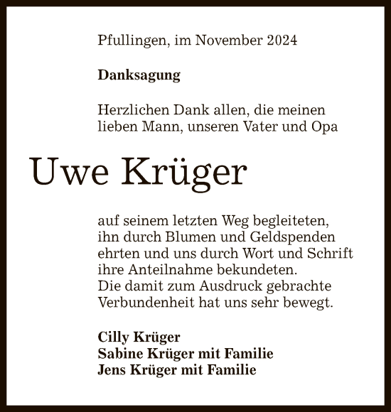 Anzeige von Uwe Krüger von Reutlinger General-Anzeiger