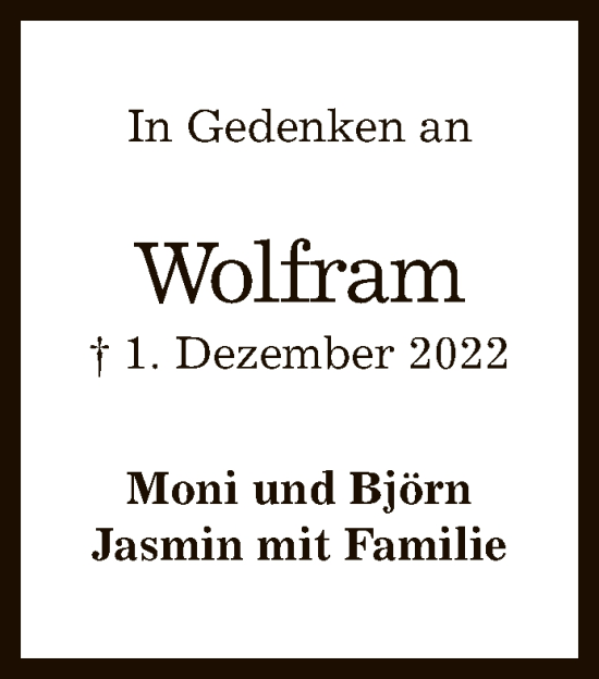 Anzeige von Wolfram  von Reutlinger General-Anzeiger