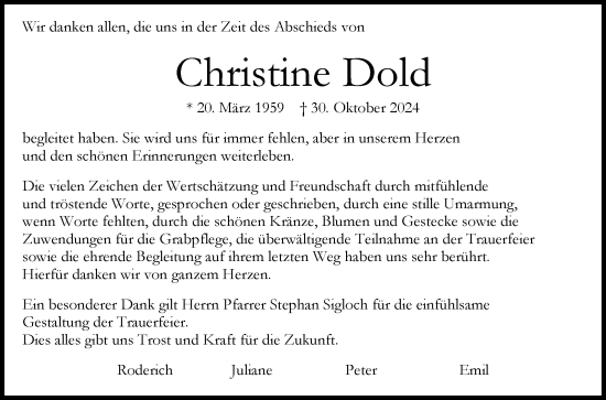 Anzeige von Christine Dold von Reutlinger General-Anzeiger