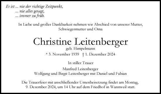 Anzeige von Christine Leitenberger von Reutlinger General-Anzeiger