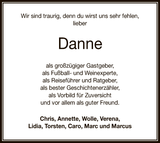Anzeige von Danne  von Reutlinger General-Anzeiger