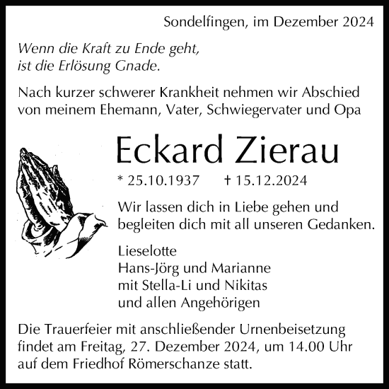 Anzeige von Eckard Zierau von Reutlinger General-Anzeiger