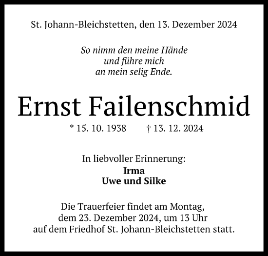 Anzeige von Ernst Failenschmid von Reutlinger General-Anzeiger