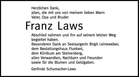 Anzeige von Franz Laws von Reutlinger General-Anzeiger