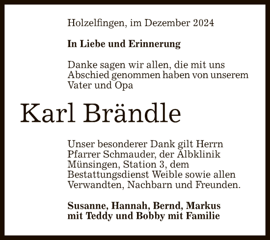 Anzeige von Karl Brändle von Reutlinger General-Anzeiger