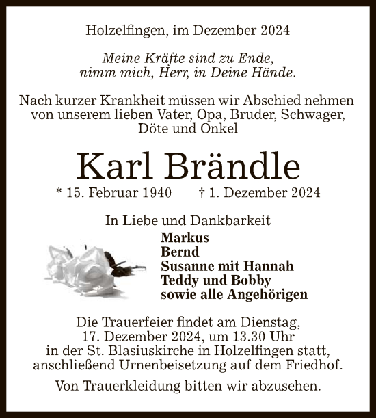 Anzeige von Karl Brändle von Reutlinger General-Anzeiger