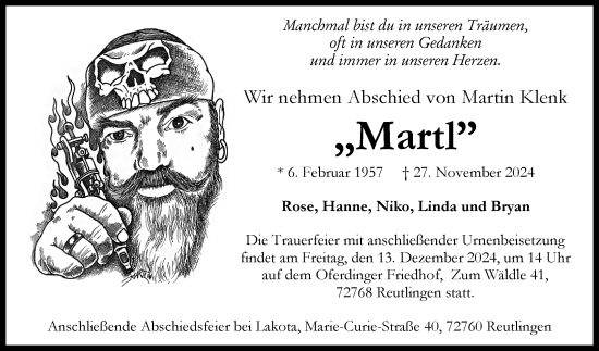 Anzeige von Martl  von Reutlinger General-Anzeiger