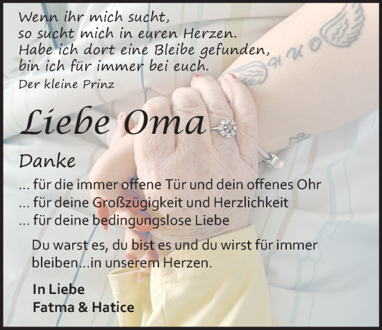 Anzeige von Oma  von Reutlinger General-Anzeiger