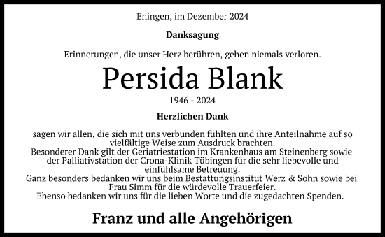 Anzeige von Persida Blank von Reutlinger General-Anzeiger