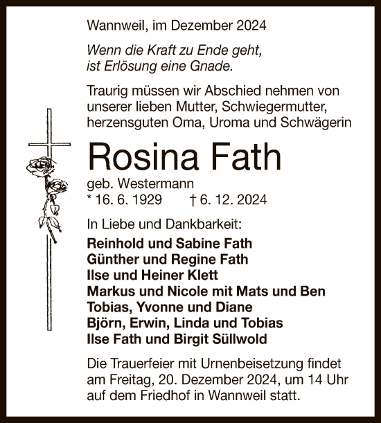 Anzeige von Rosina Fath von Reutlinger General-Anzeiger