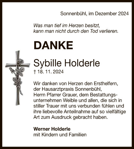 Anzeige von Sybille Holderle von Reutlinger General-Anzeiger