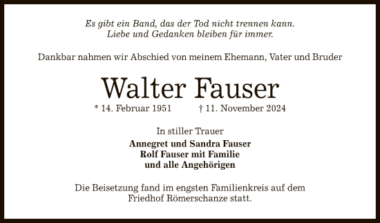 Anzeige von Walter Fauser von Reutlinger General-Anzeiger