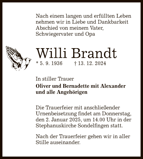 Anzeige von Willi Brandt von Reutlinger General-Anzeiger