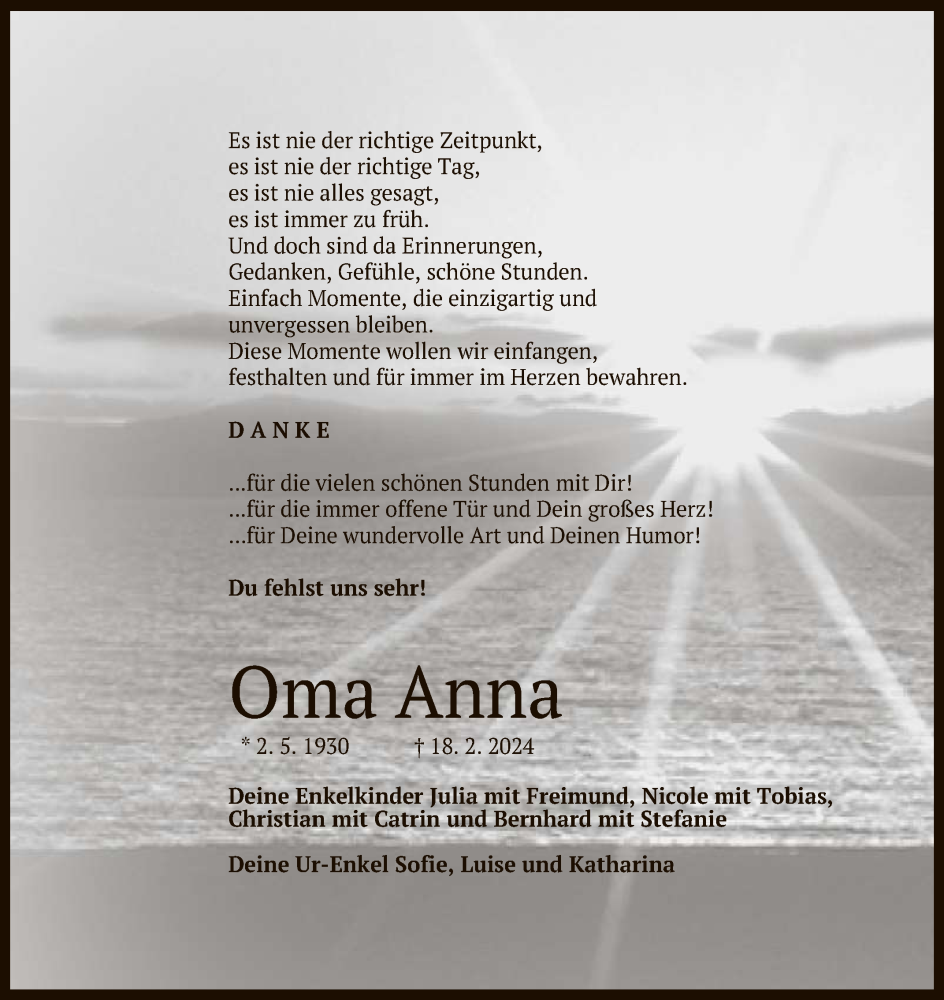  Traueranzeige für Anna Sautter vom 24.02.2024 aus Reutlinger General-Anzeiger
