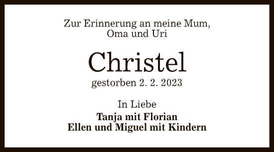 Anzeige von Christel  von Reutlinger General-Anzeiger