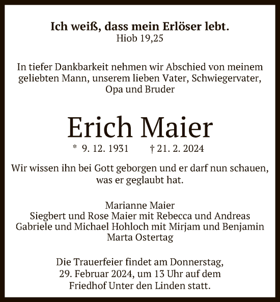 Anzeige von Erich Maier von Reutlinger General-Anzeiger