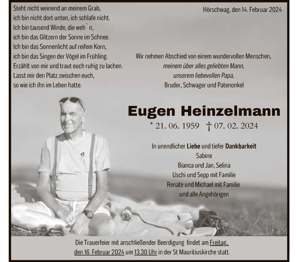  Traueranzeige für Eugen Heinzelmann vom 14.02.2024 aus Reutlinger General-Anzeiger