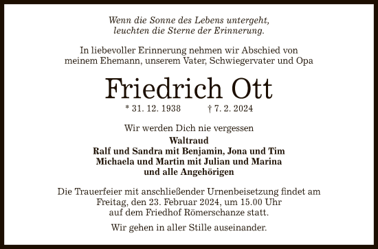 Anzeige von Friedrich Ott von Reutlinger General-Anzeiger