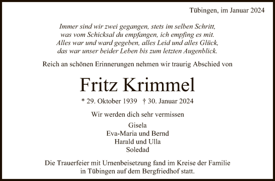 Anzeige von Fritz Krimmel von Reutlinger General-Anzeiger