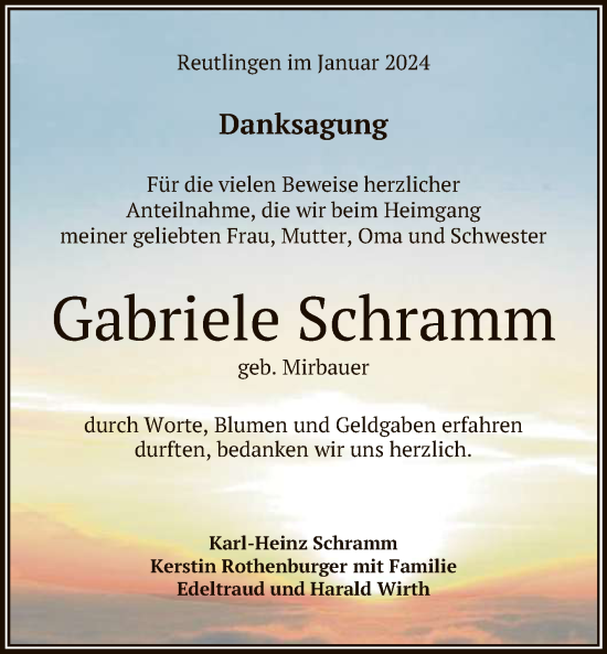 Anzeige von Gabriele Schramm von Reutlinger General-Anzeiger