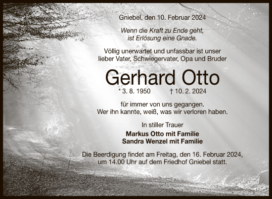 Anzeige von Gerhard Otto von Reutlinger General-Anzeiger