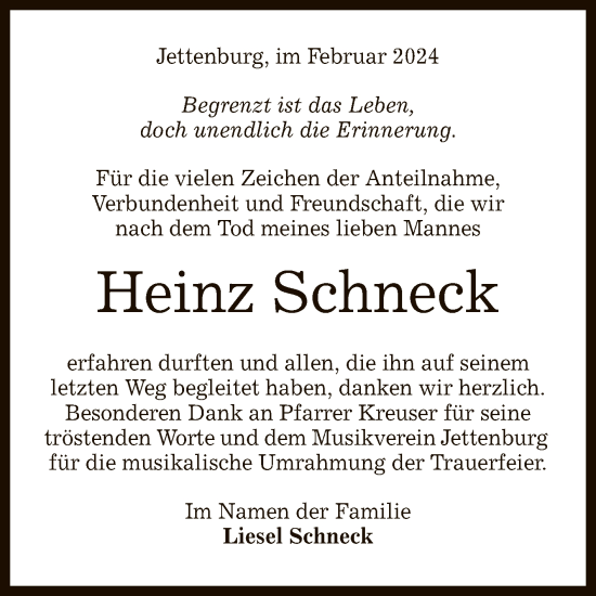 Anzeige von Heinz Schneck von Reutlinger General-Anzeiger