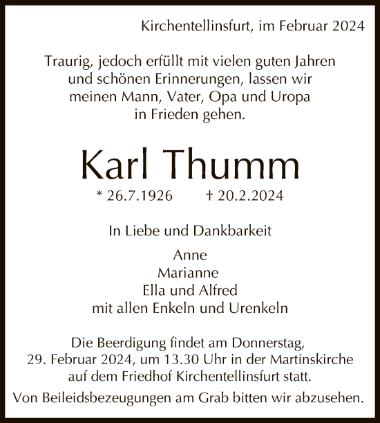 Anzeige von Karl Thumm von Reutlinger General-Anzeiger