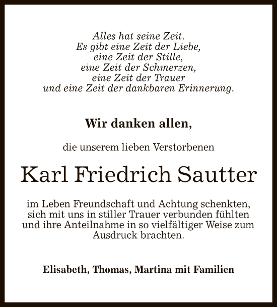Anzeige von Karl Friedrich Sautter von Reutlinger General-Anzeiger