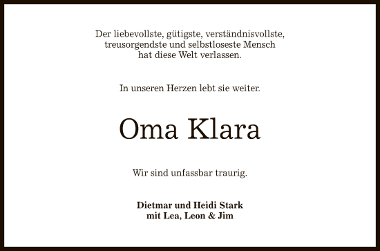Anzeige von Klara  von Reutlinger General-Anzeiger