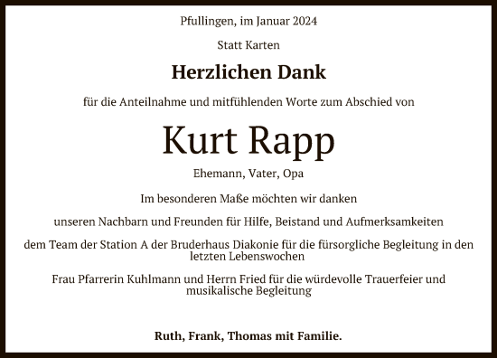 Anzeige von Kurt Rapp von Reutlinger General-Anzeiger