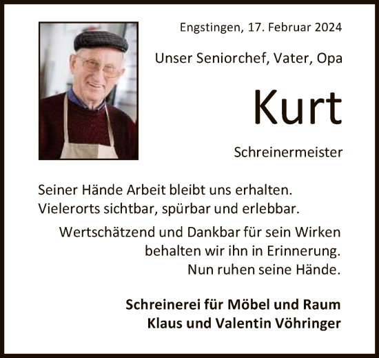 Anzeige von Kurt Vöhringer von Reutlinger General-Anzeiger