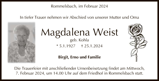 Anzeige von Magdalena Weist von Reutlinger General-Anzeiger