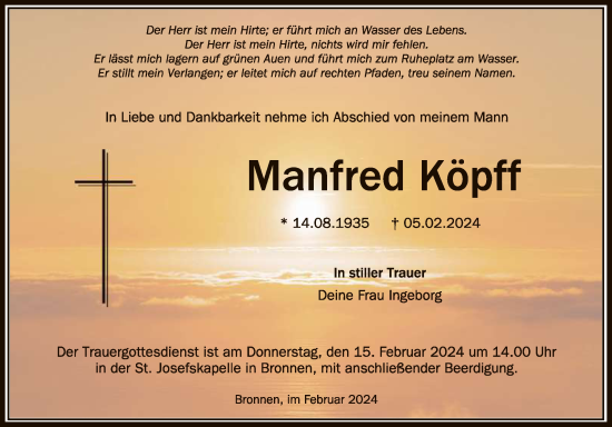 Anzeige von Manfred Köpff von Reutlinger General-Anzeiger