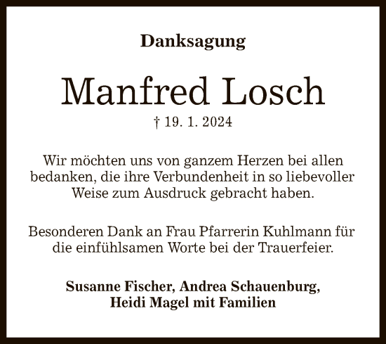 Anzeige von Manfred Losch von Reutlinger General-Anzeiger