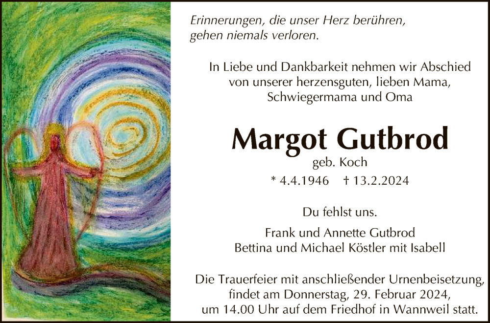  Traueranzeige für Margot Gutbrod vom 21.02.2024 aus Reutlinger General-Anzeiger